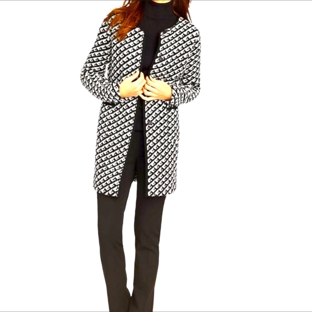 TALBOTS Black & White Arrow Knit Longline Topper Jacket Coat Retail $229